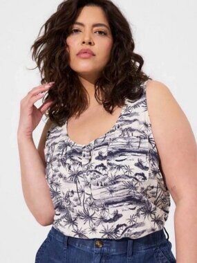 Torrid Island Print Challis Sleeveless Tank NWT Ivory & Blue Size 2